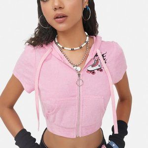 Embroidered Terry Cloth Cropped Hoodie XS